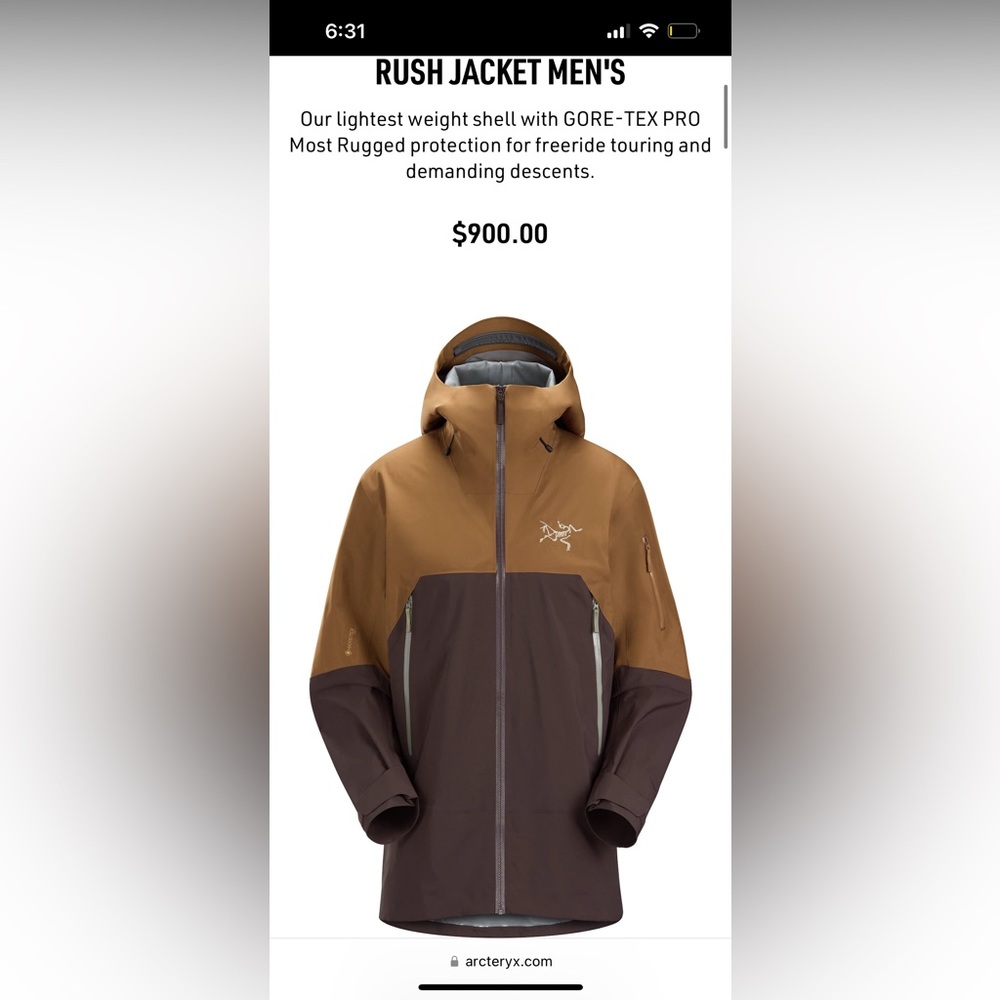 Arc’teryx GORE-TEX PRO rush men’s jacket.